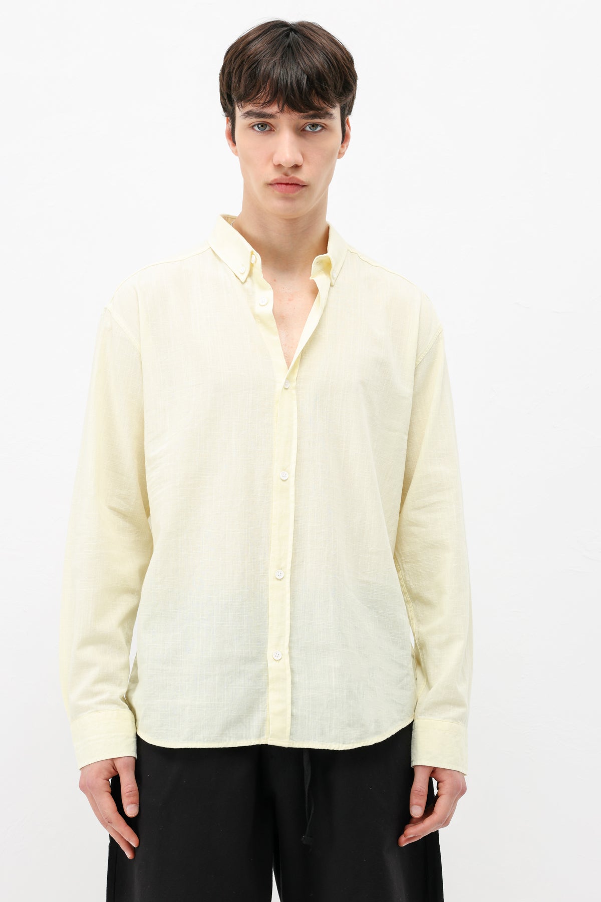 Basic Oversize Pamuk  Keten Gömlek Sarı