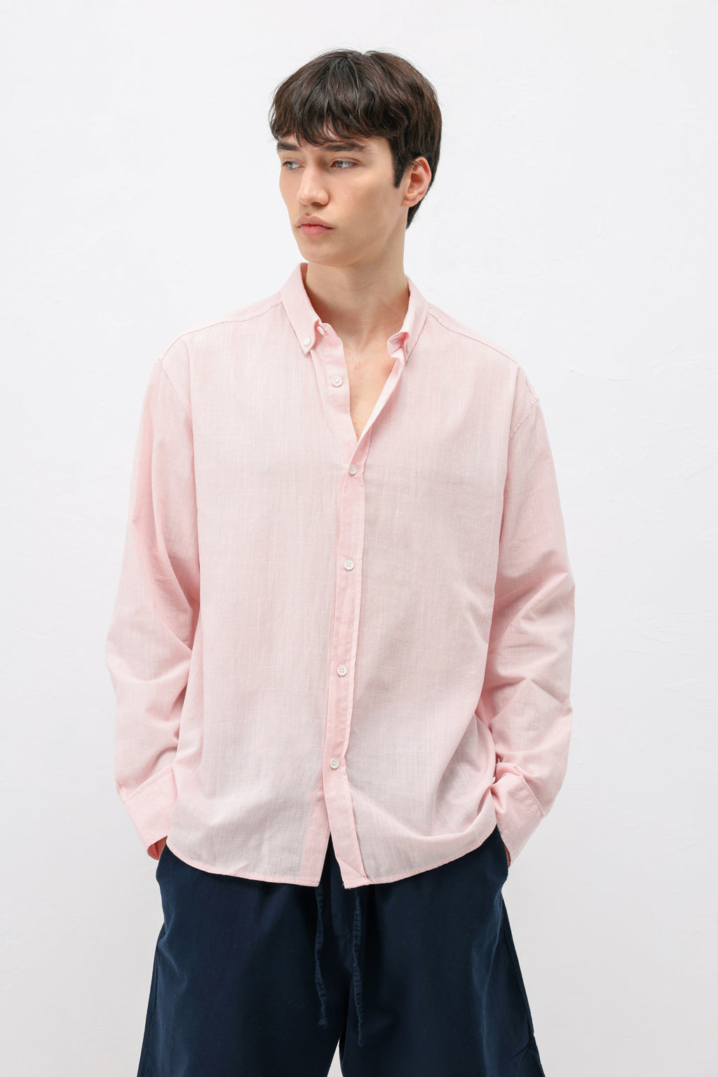 Basic Oversize Pamuk  Keten Gömlek Pembe