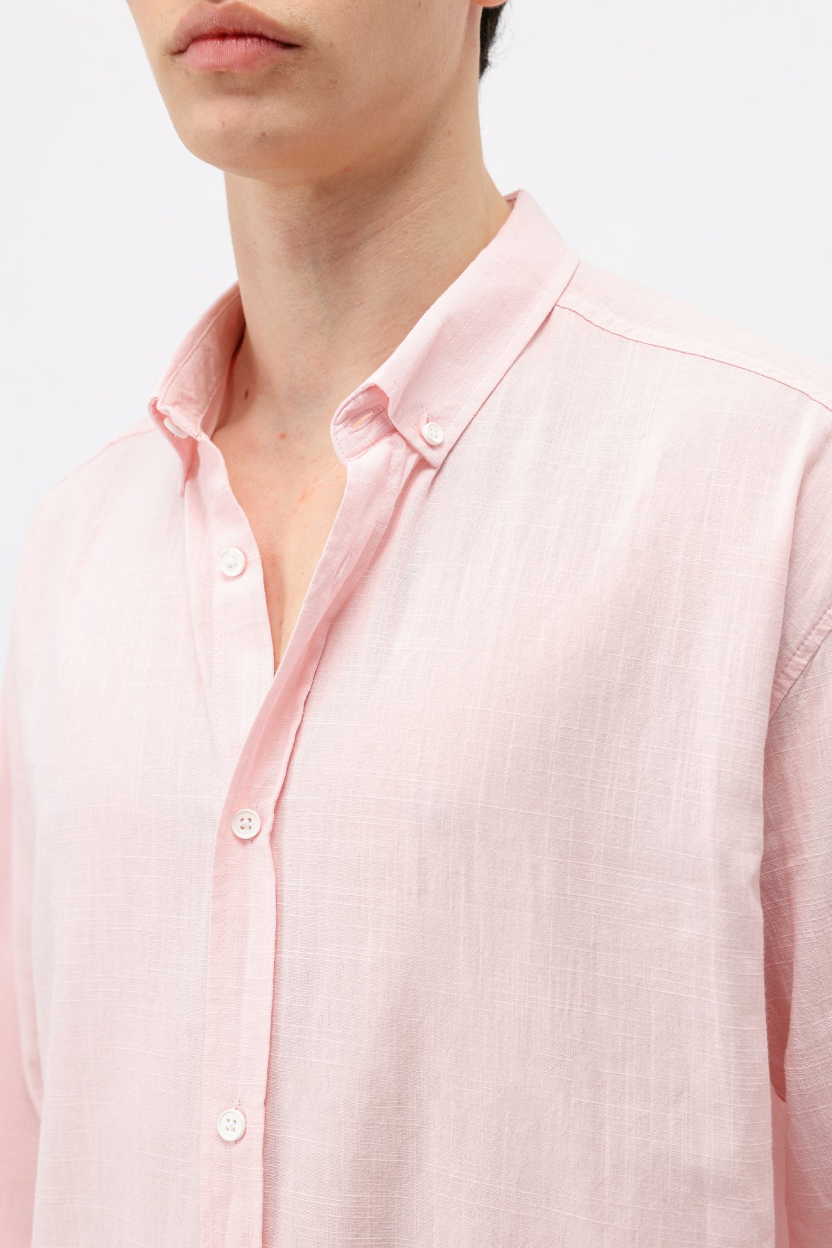 Basic Oversize Pamuk  Keten Gömlek Pembe