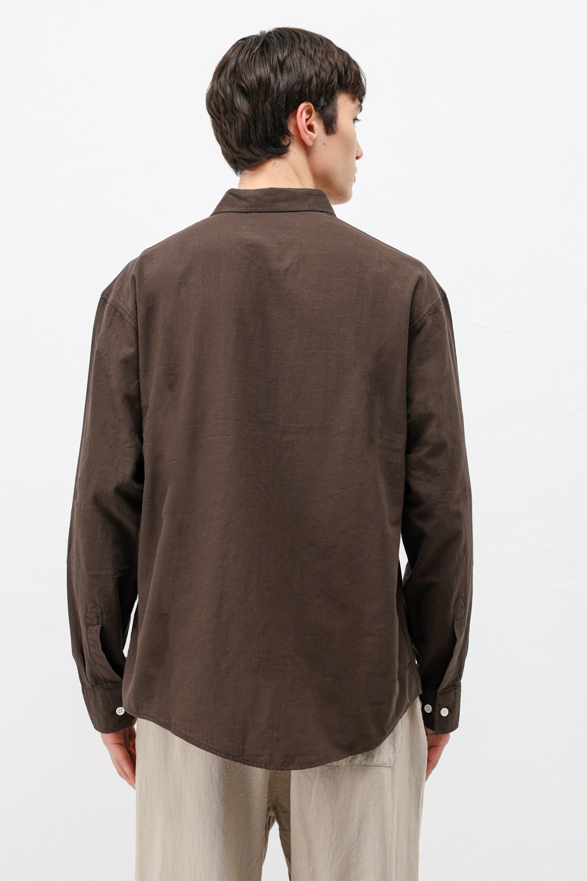 Basic Oversize Pamuk  Keten Gömlek Kahve