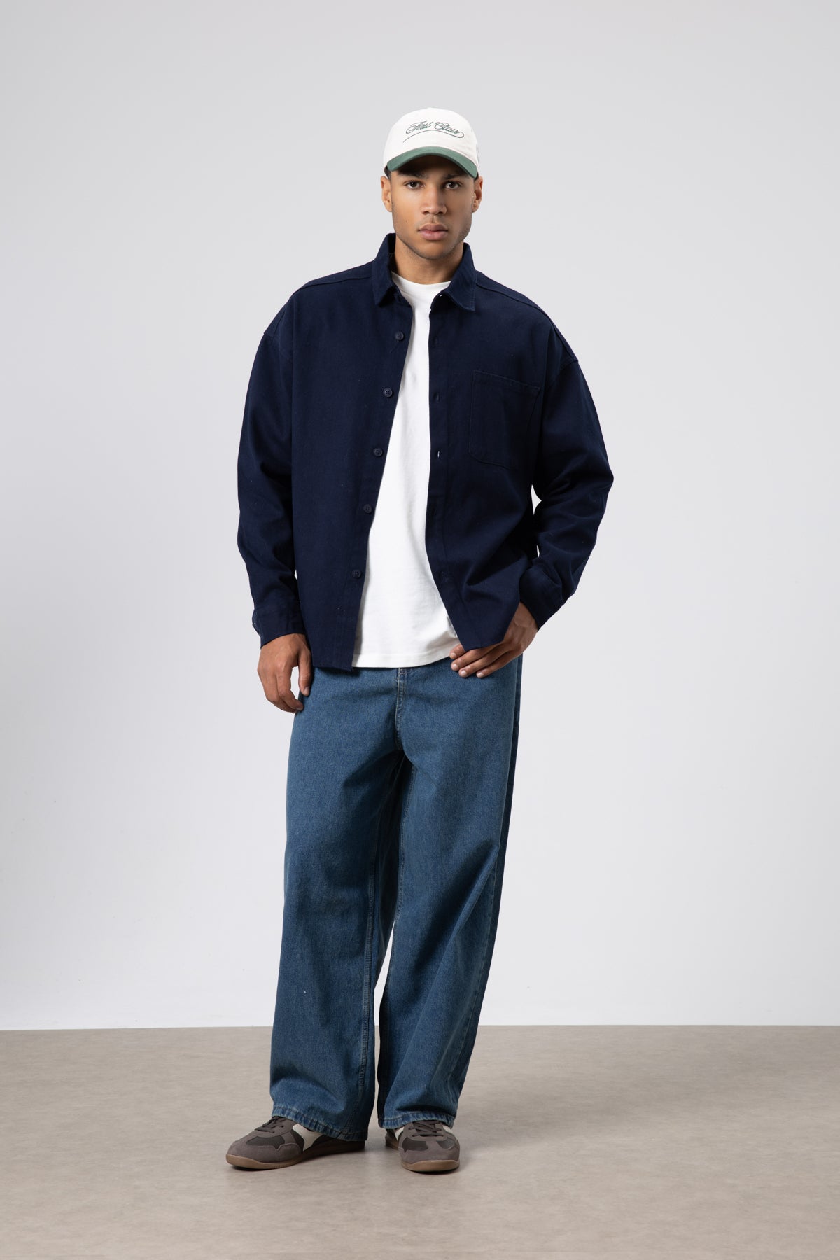 Oversize Gabardin Gömlek Ceket Lacivert
