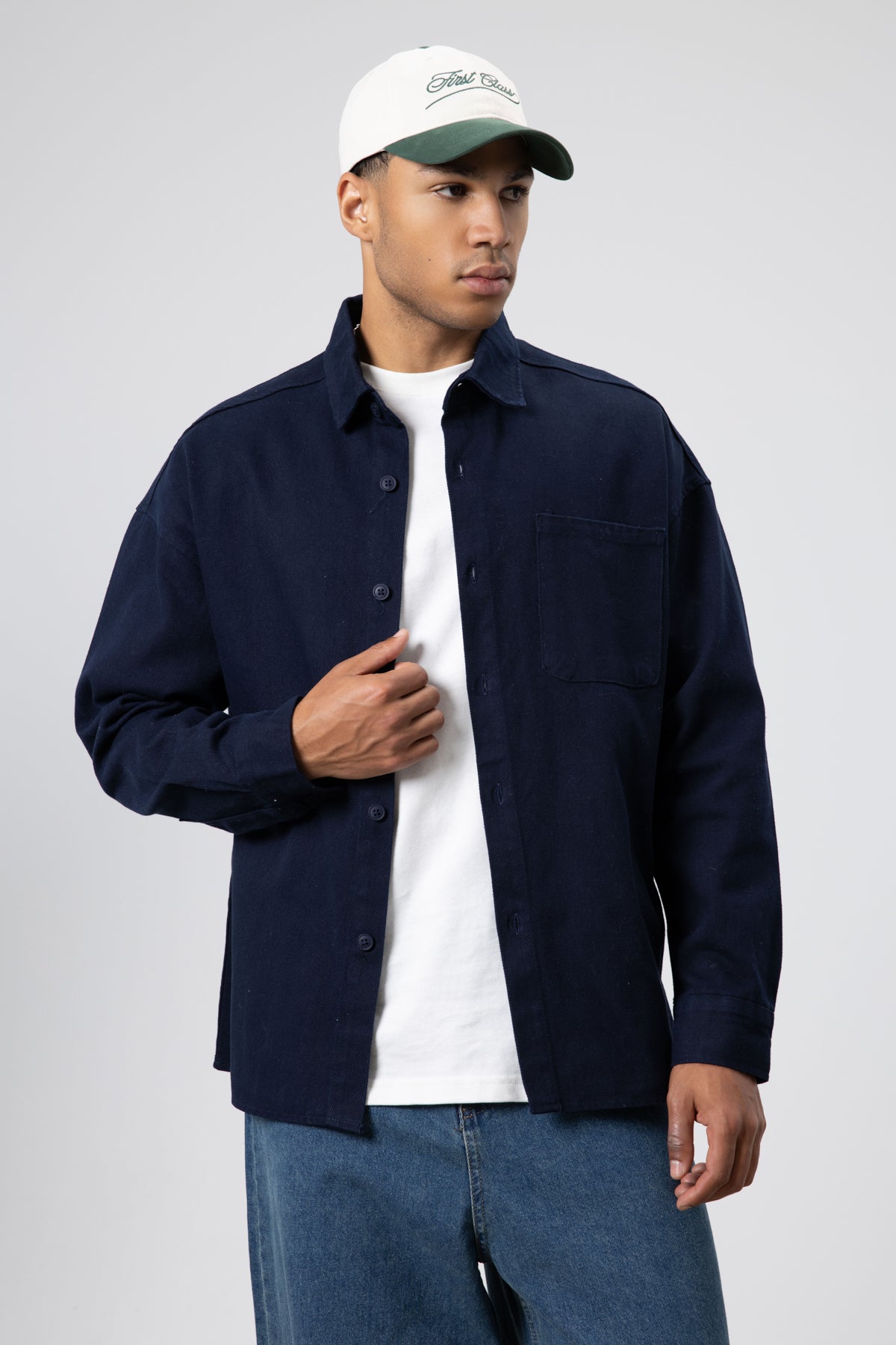 Oversize Gabardin Gömlek Ceket Lacivert