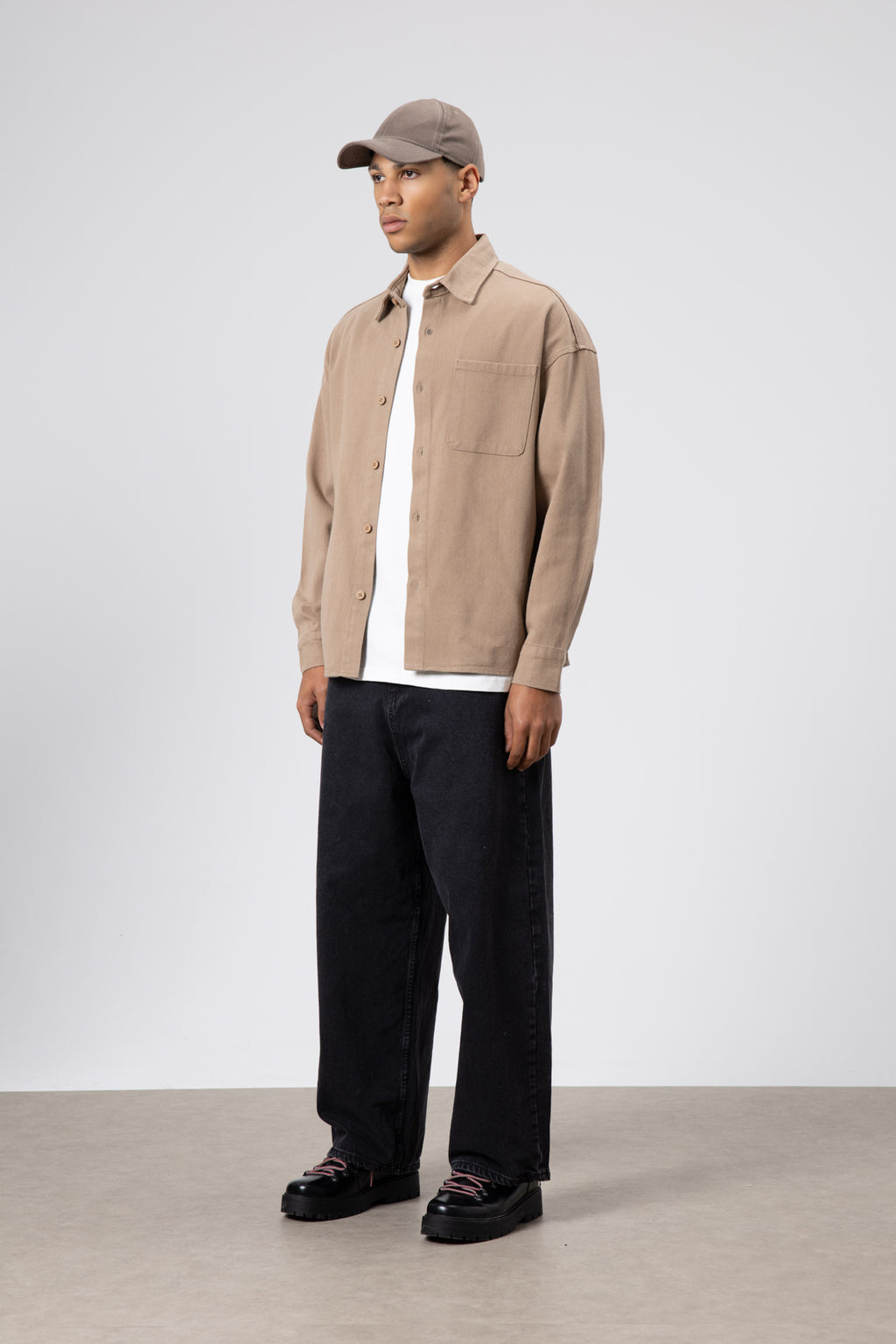 Oversize Gabardin Gömlek Ceket Vizon