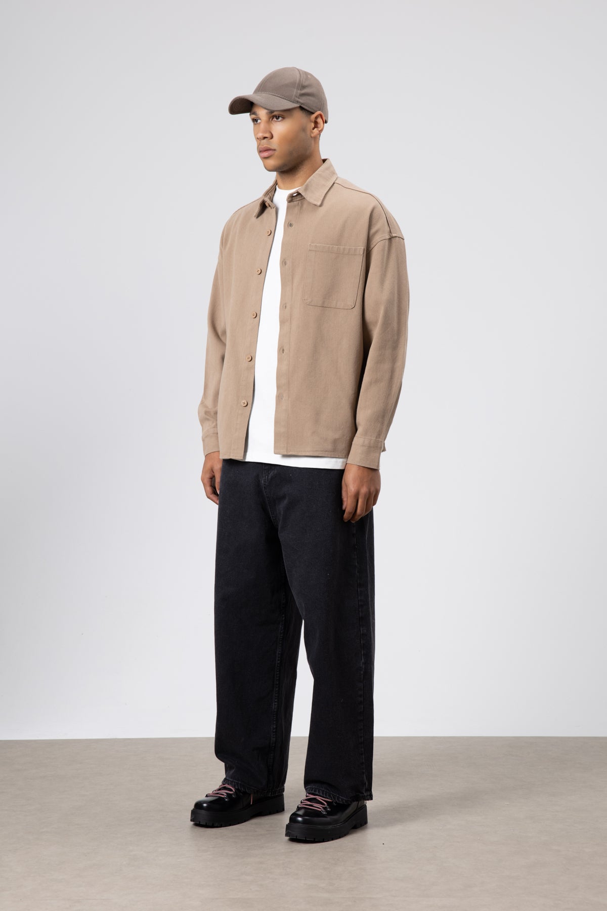 Oversize Gabardin Gömlek Ceket Vizon