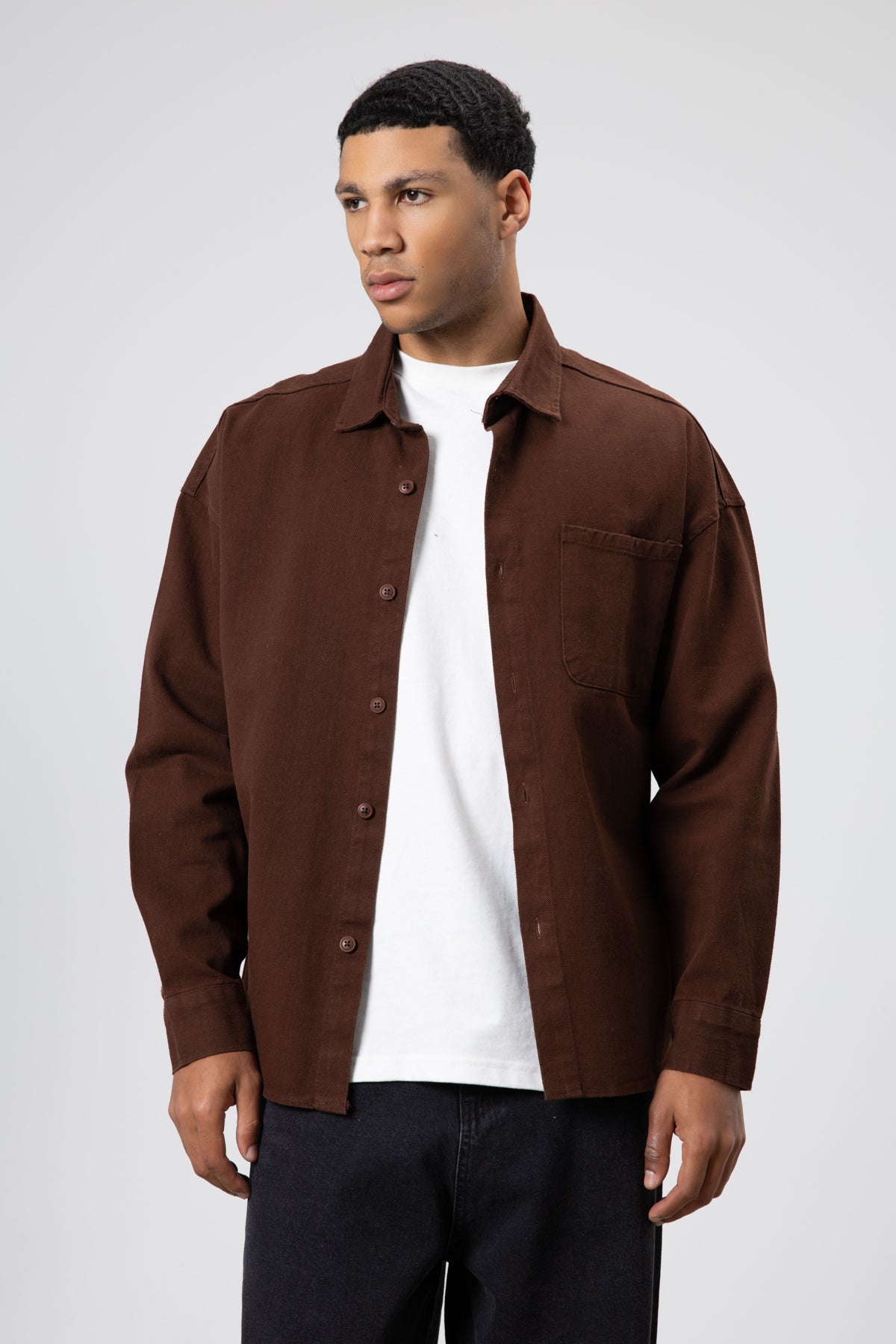 Oversize Gabardin Gömlek Ceket Kahve