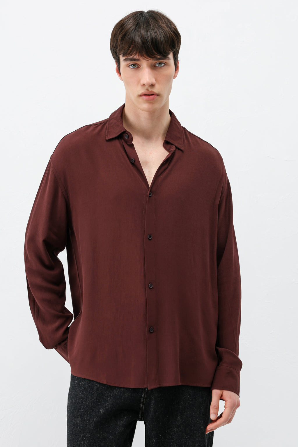 Hafif Dokulu Oversize Gömlek Bordo
