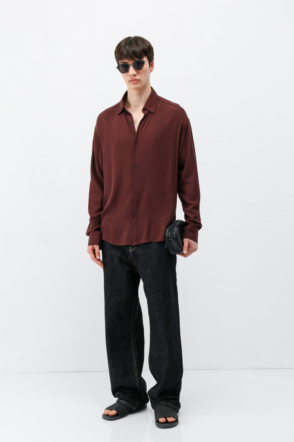 Hafif Dokulu Oversize Gömlek Bordo