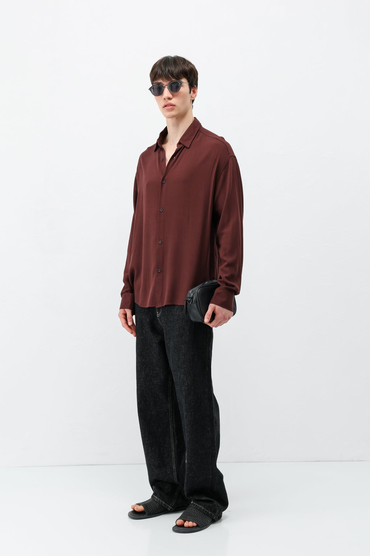 Hafif Dokulu Oversize Gömlek Bordo