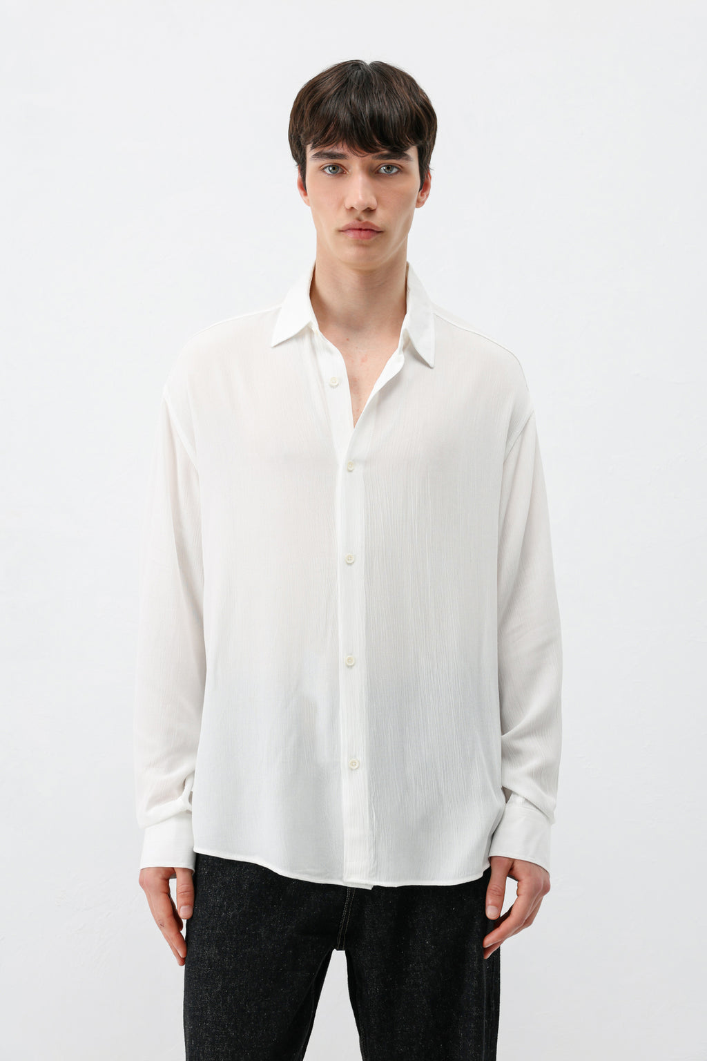 Hafif Dokulu Oversize Gömlek Ekru