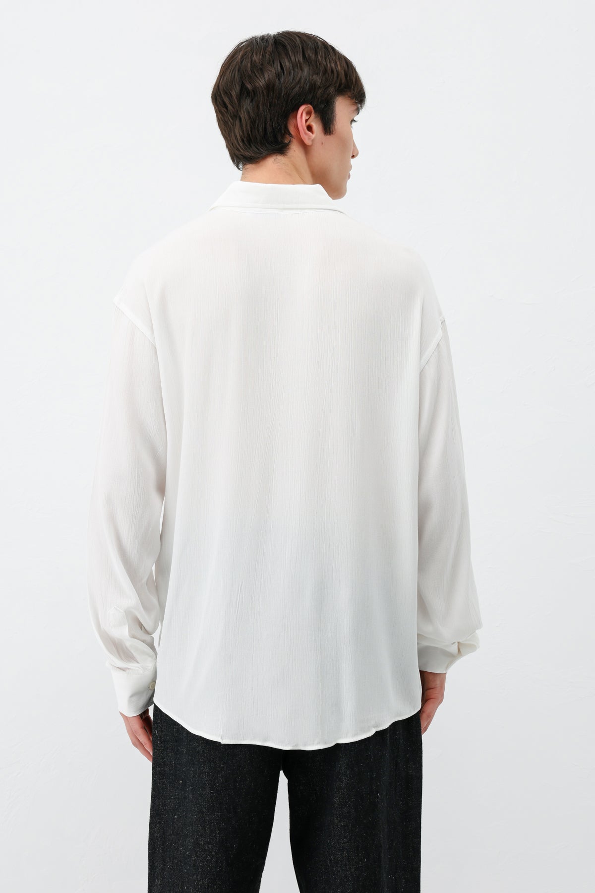 Hafif Dokulu Oversize Gömlek Ekru