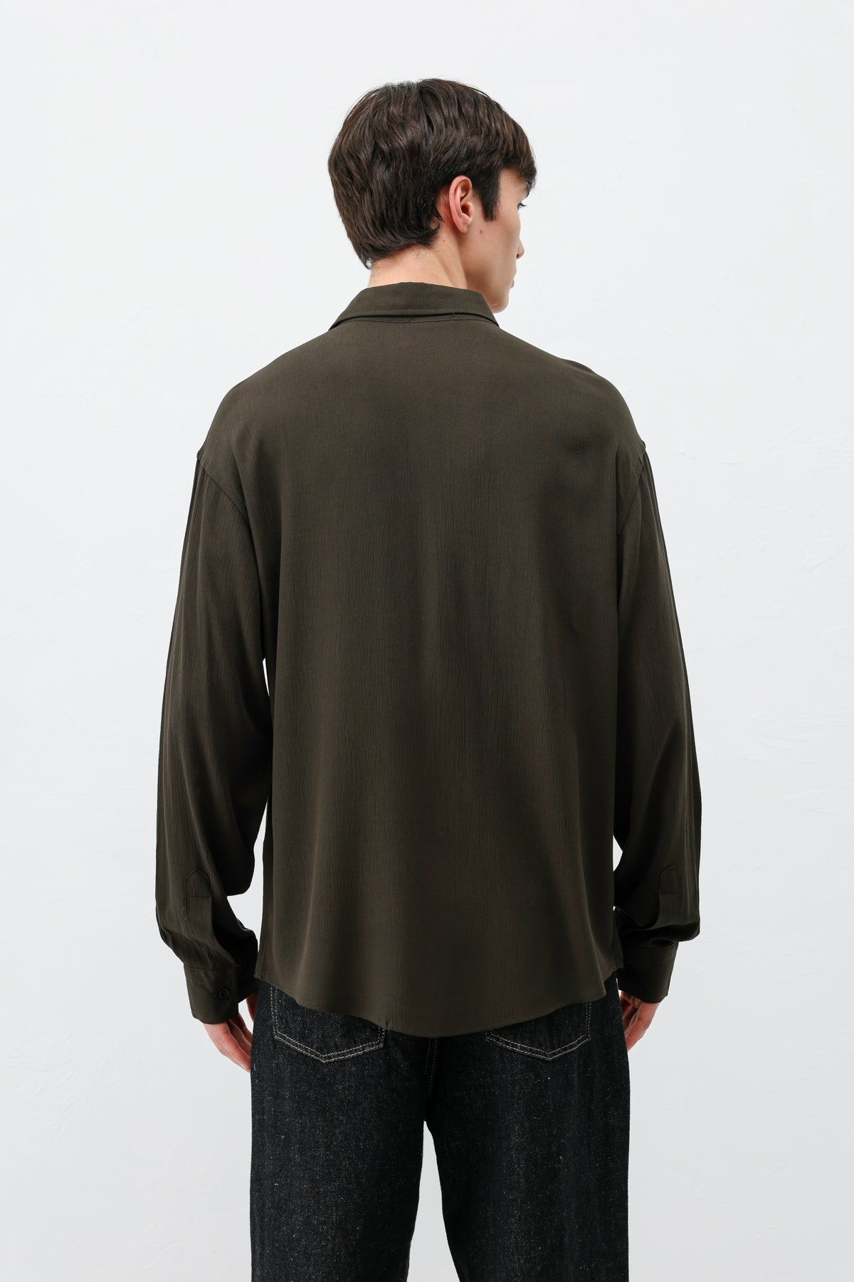 Hafif Dokulu Oversize Gömlek Kahve