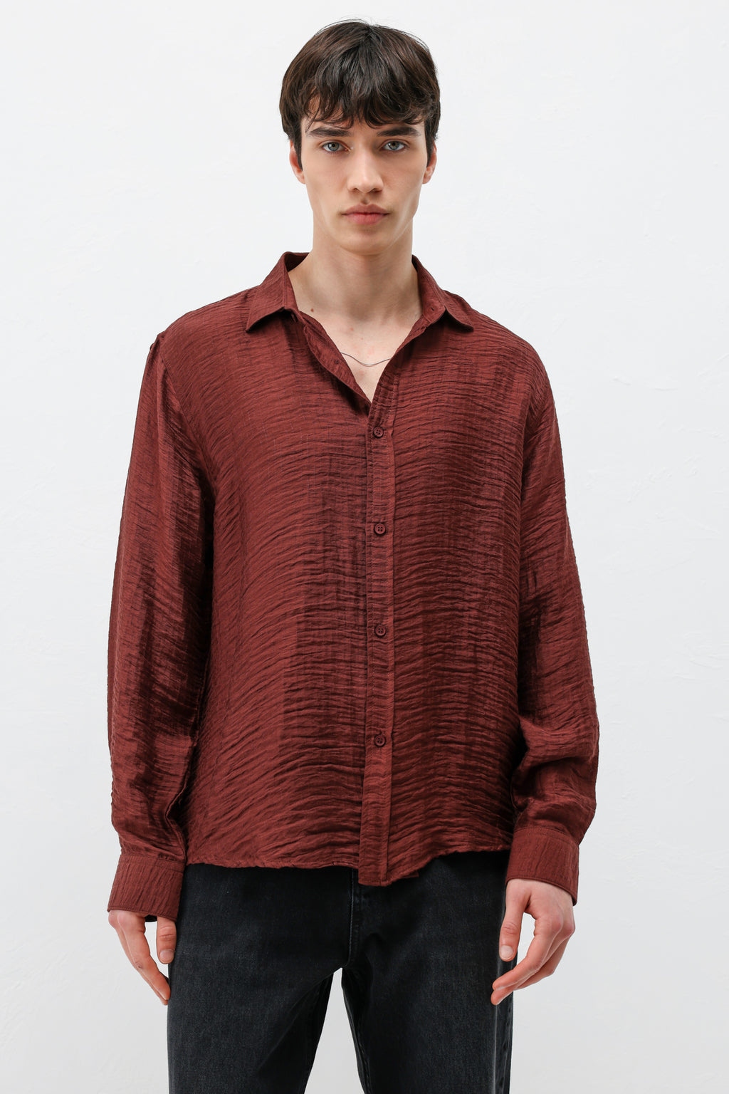 Dokulu Oversize Gömlek Bordo