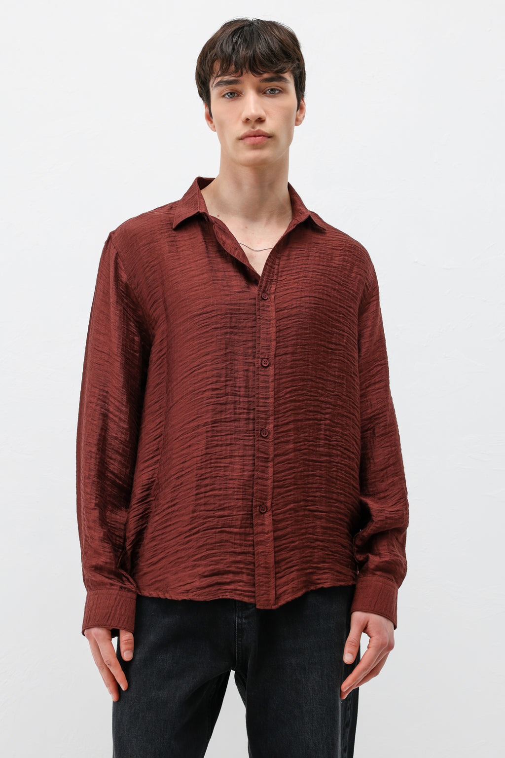 Dokulu Oversize Gömlek Bordo