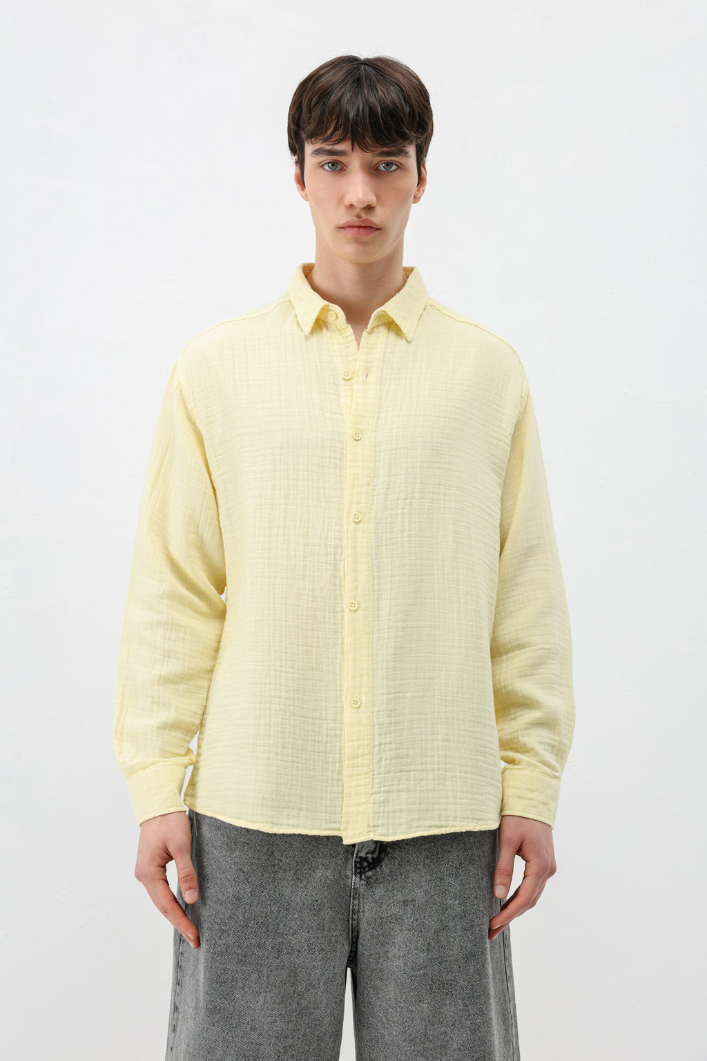 Müslin Kumaş Oversize Gömlek Sarı
