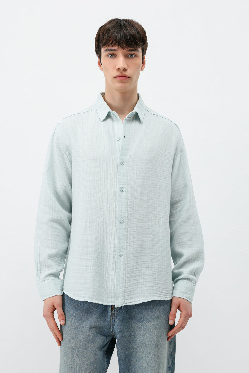 Müslin Kumaş Oversize Gömlek Mavi