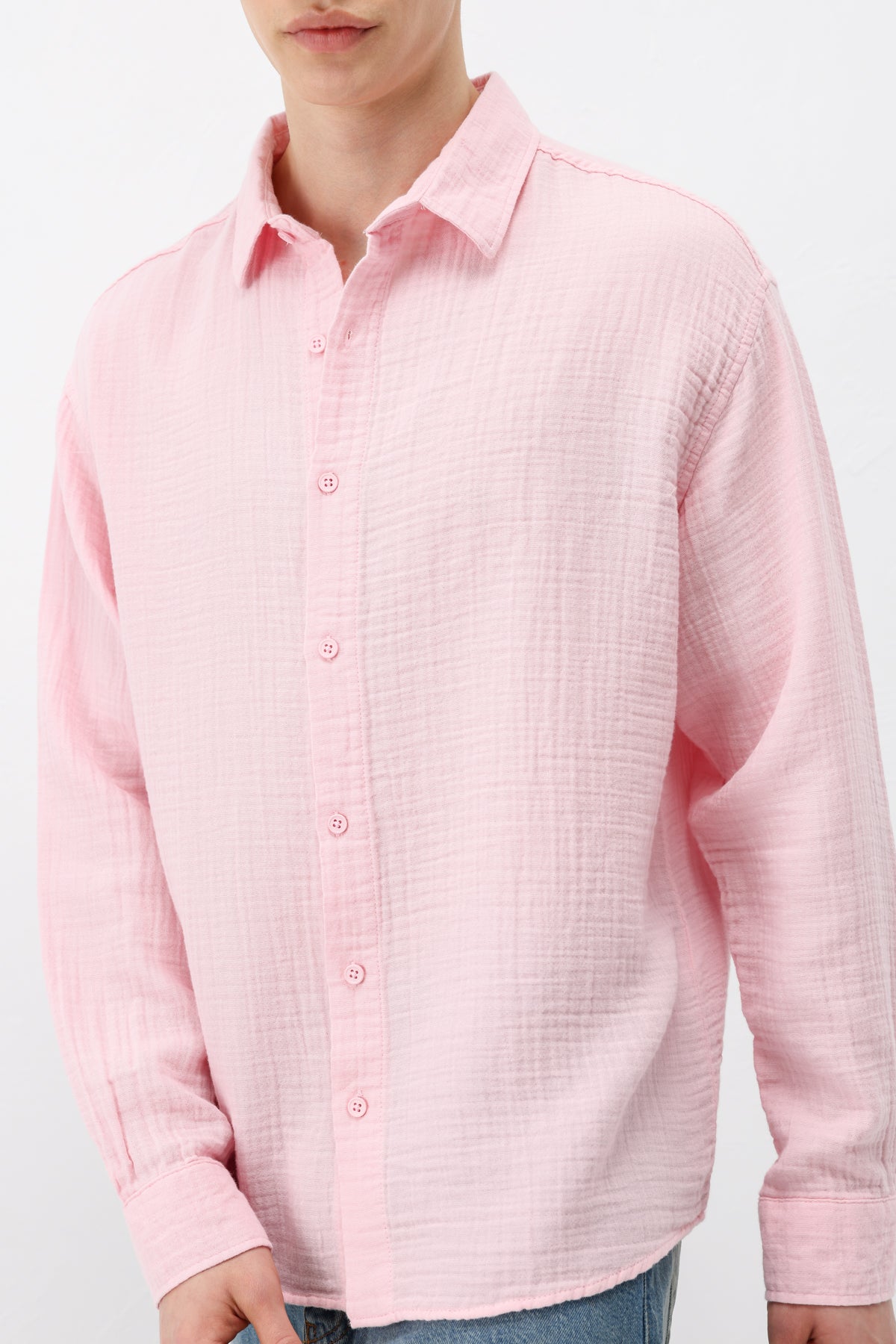 Müslin Kumaş Oversize Gömlek Pembe