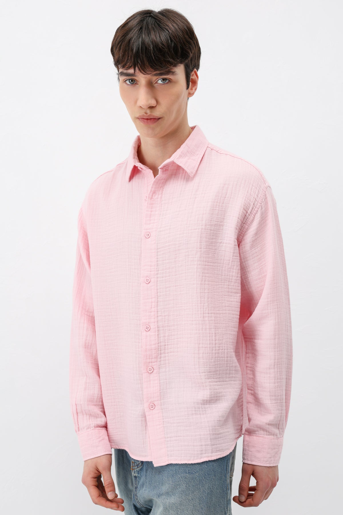 Müslin Kumaş Oversize Gömlek Pembe