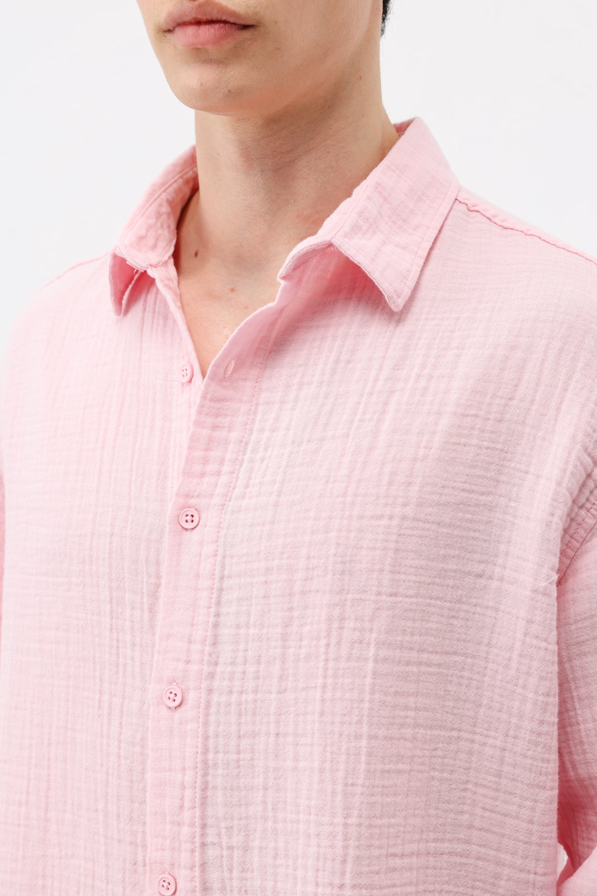 Müslin Kumaş Oversize Gömlek Pembe