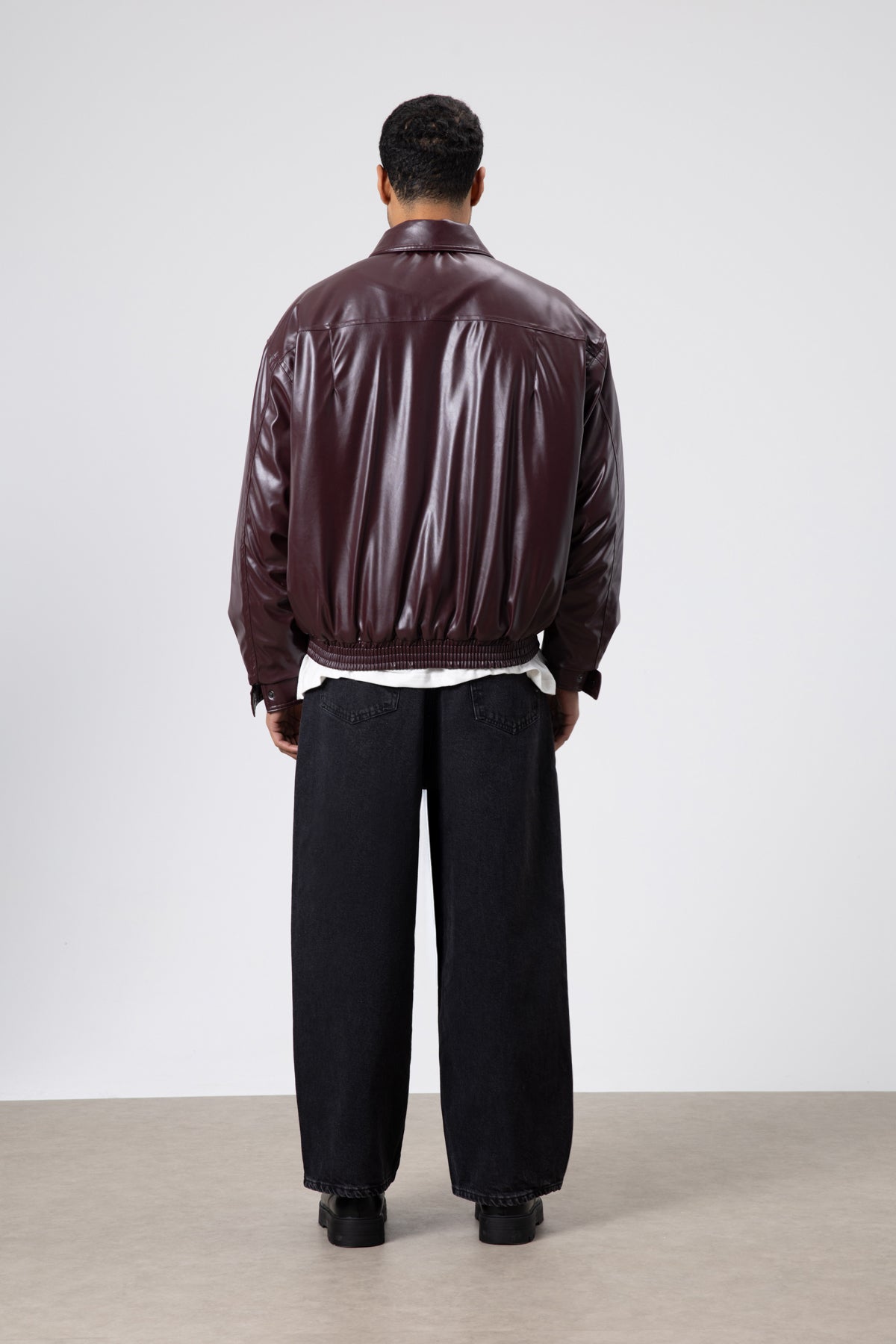 Basıc Suni Deri Oversize Ceket Bordo