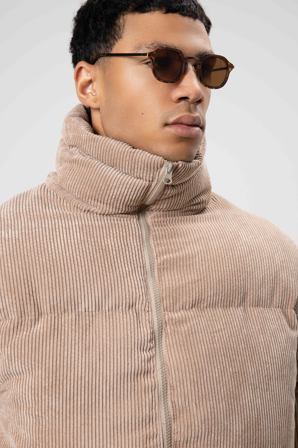 Oversize Kadife Şişme Mont Bej