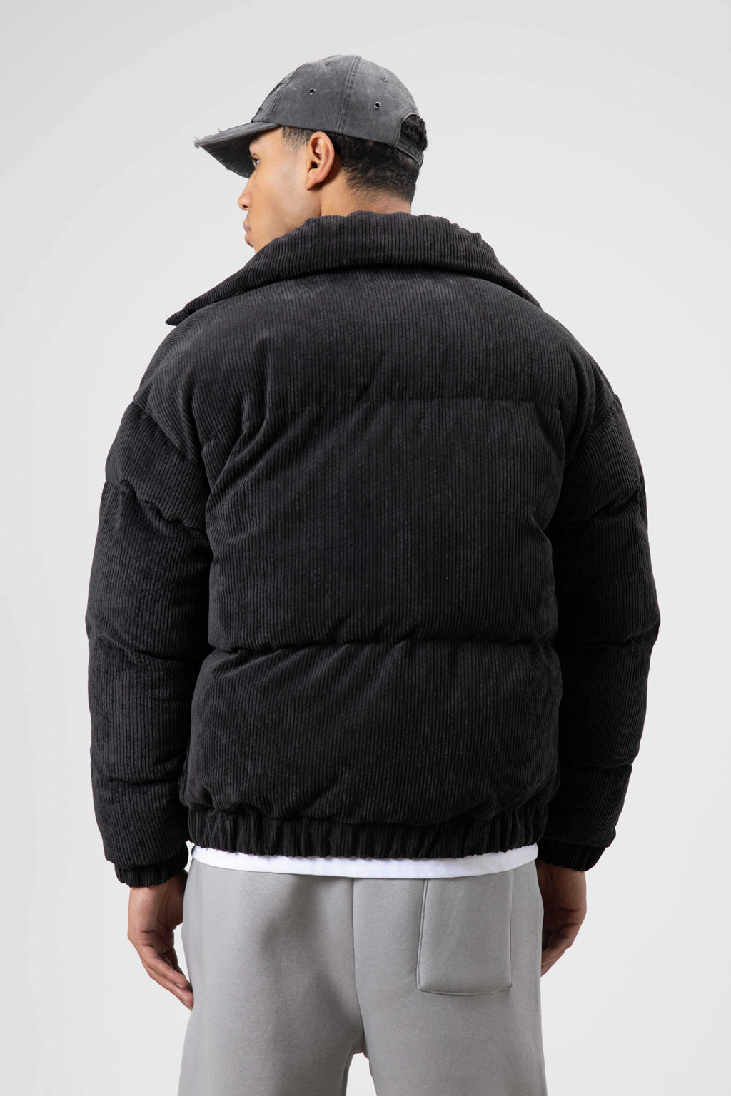 Oversize Kadife Şişme Mont Siyah