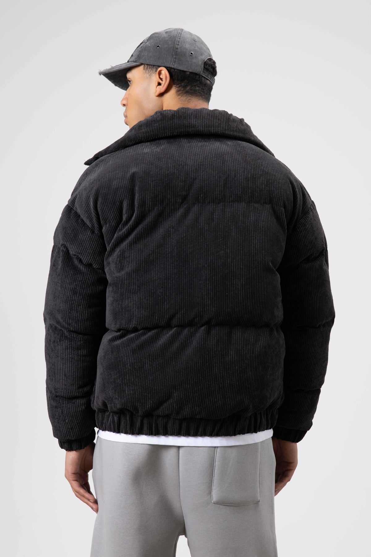 Oversize Kadife Şişme Mont Siyah