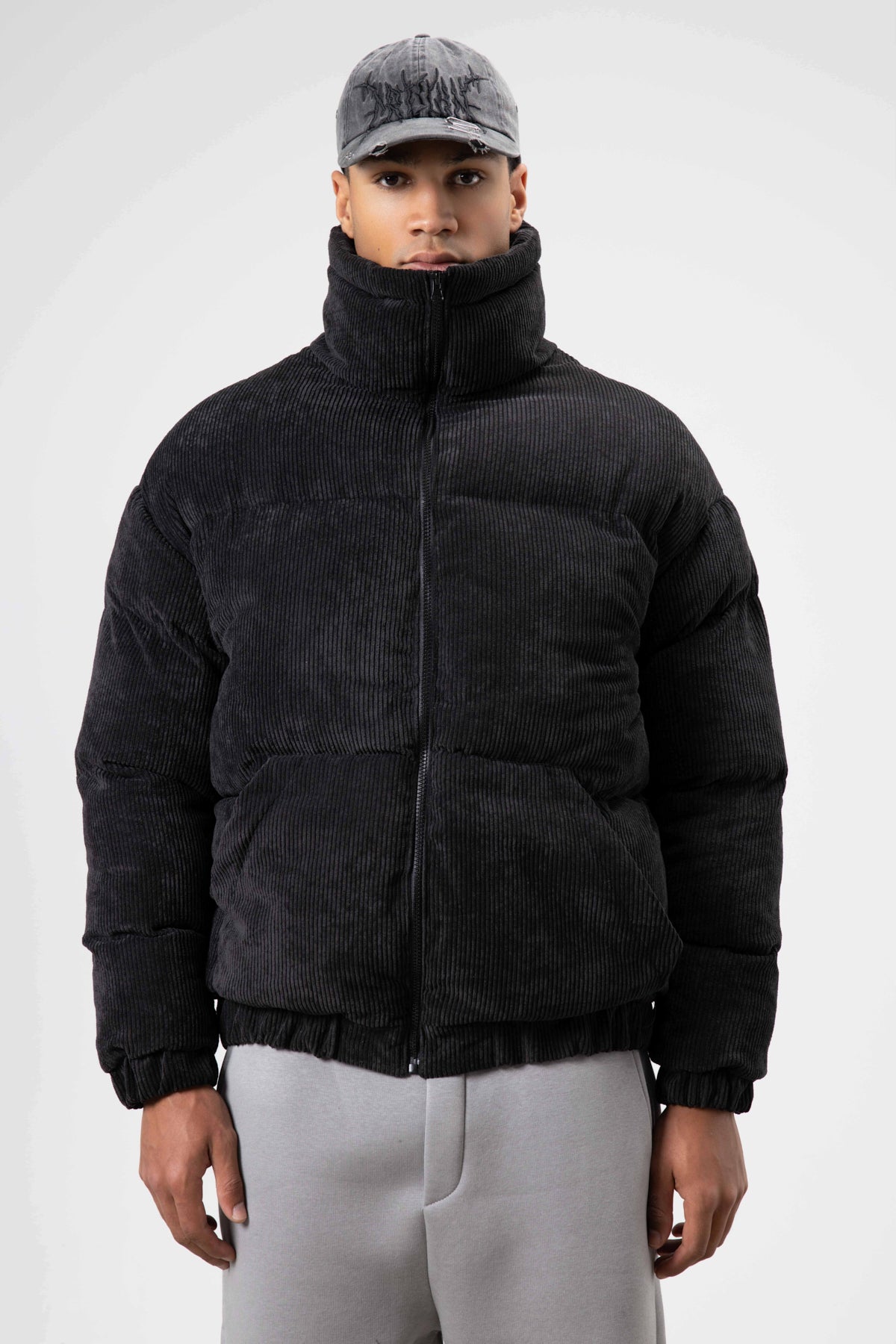 Oversize Kadife Şişme Mont Siyah