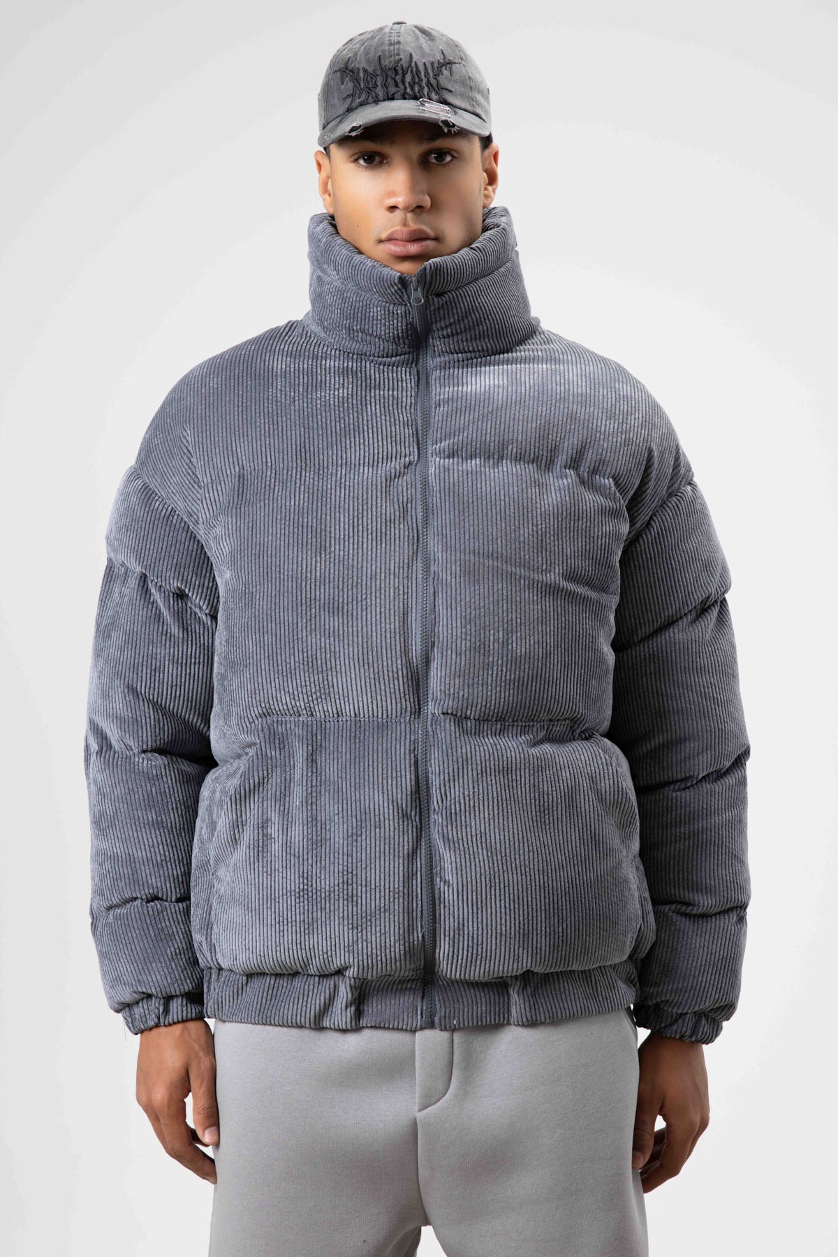 Oversize Kadife Şişme Mont Füme