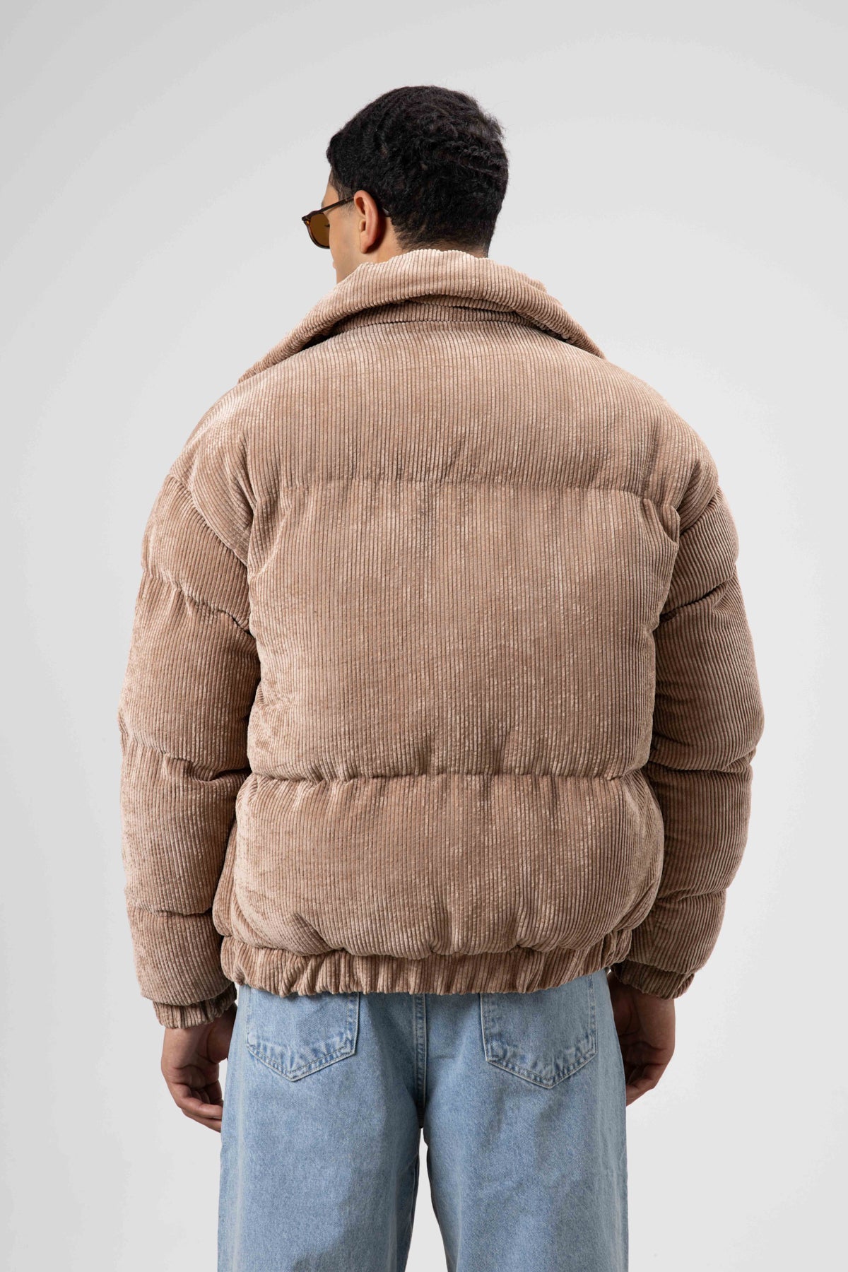Oversize Kadife Şişme Mont Vizon
