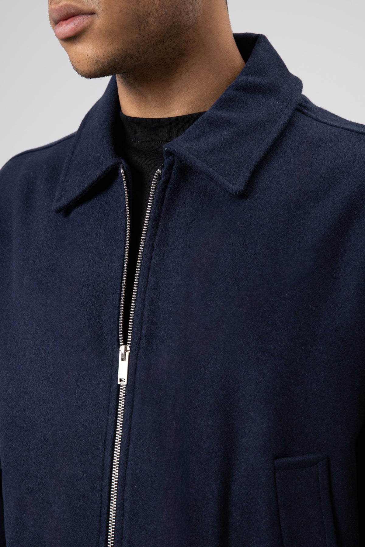 Oversize Fermuarlı Kaşe Ceket Lacivert
