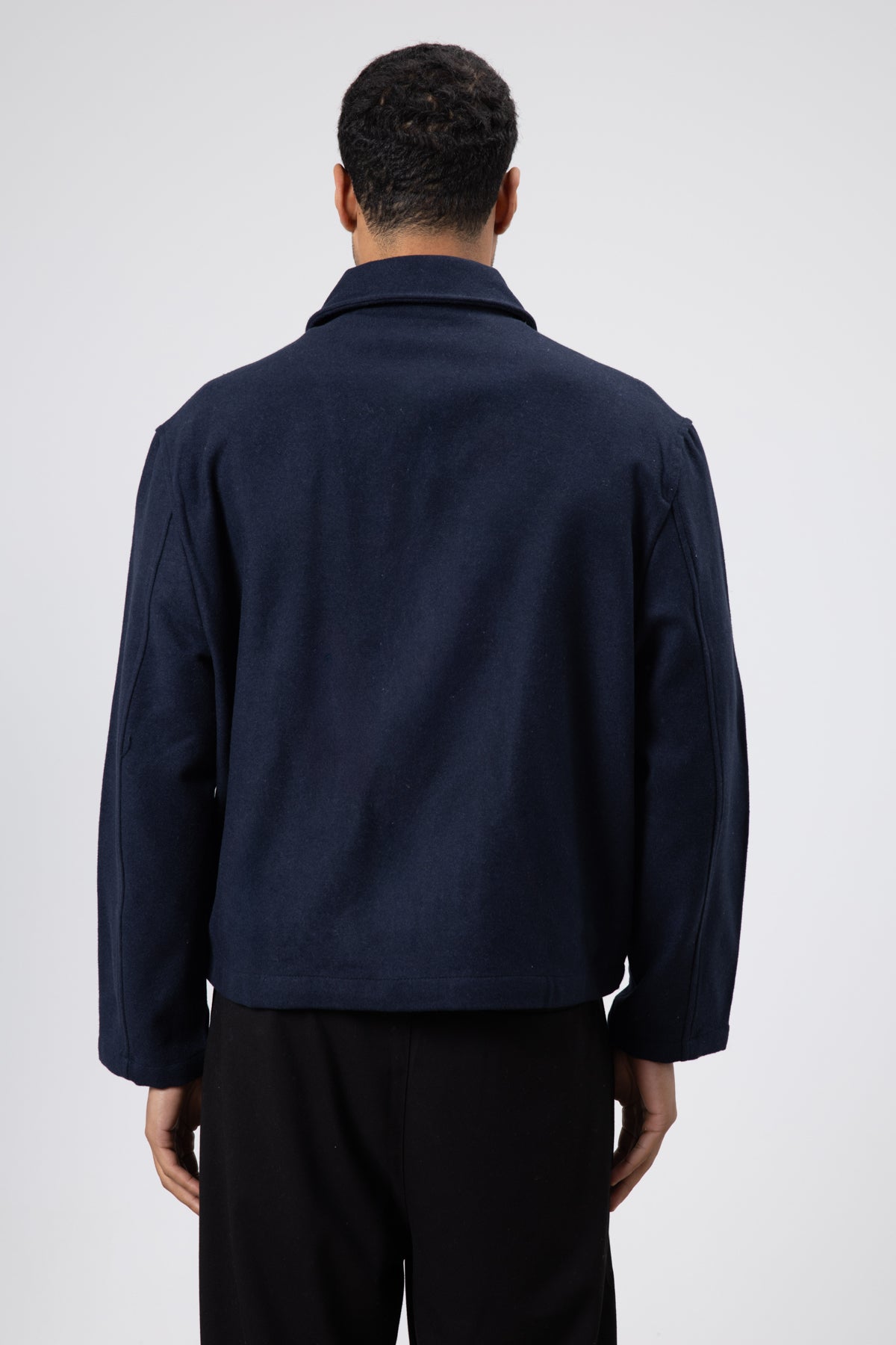 Oversize Fermuarlı Kaşe Ceket Lacivert