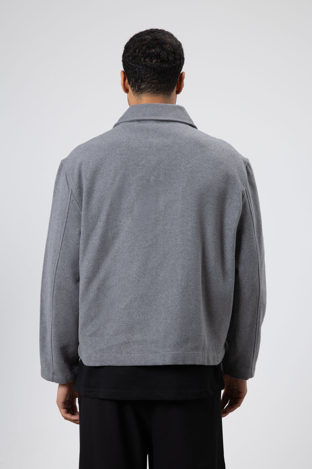 Oversize Fermuarlı Kaşe Ceket Gri