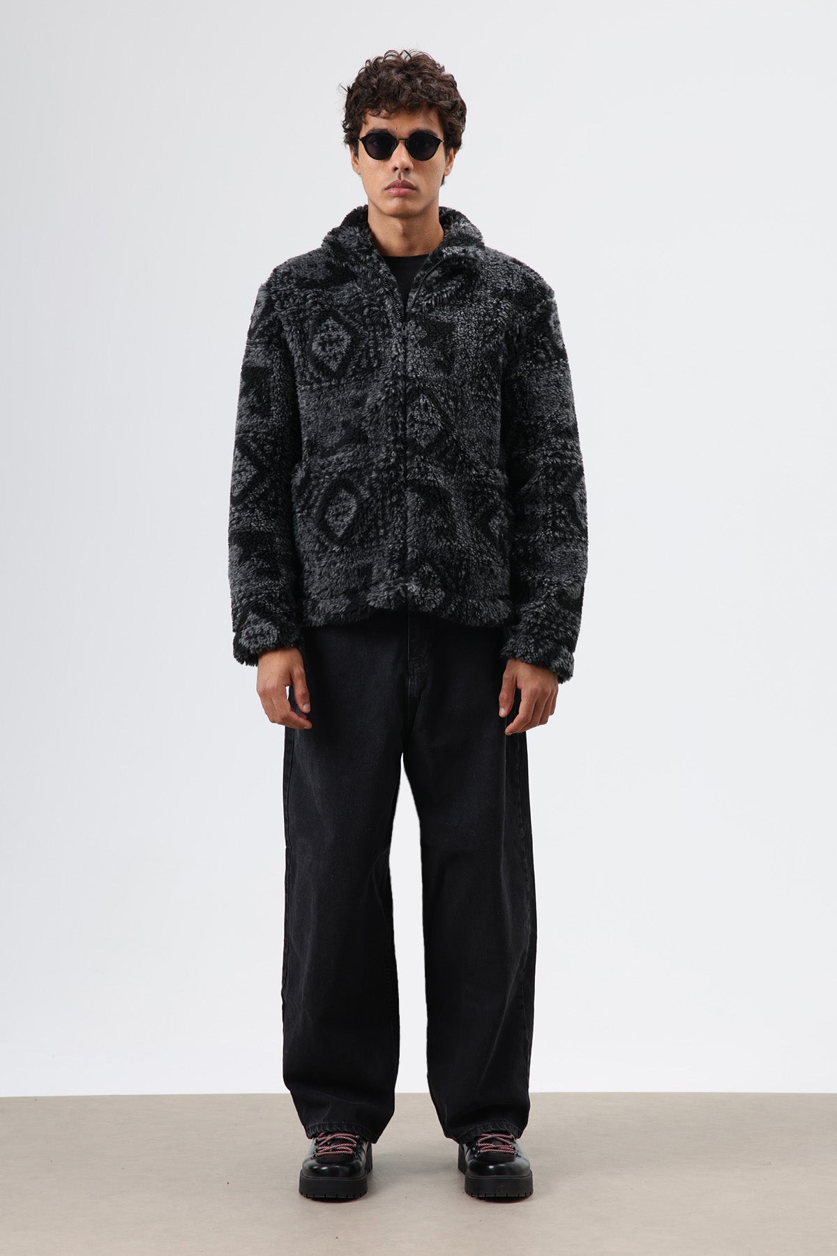 Oversize Peluş Mont Siyah
