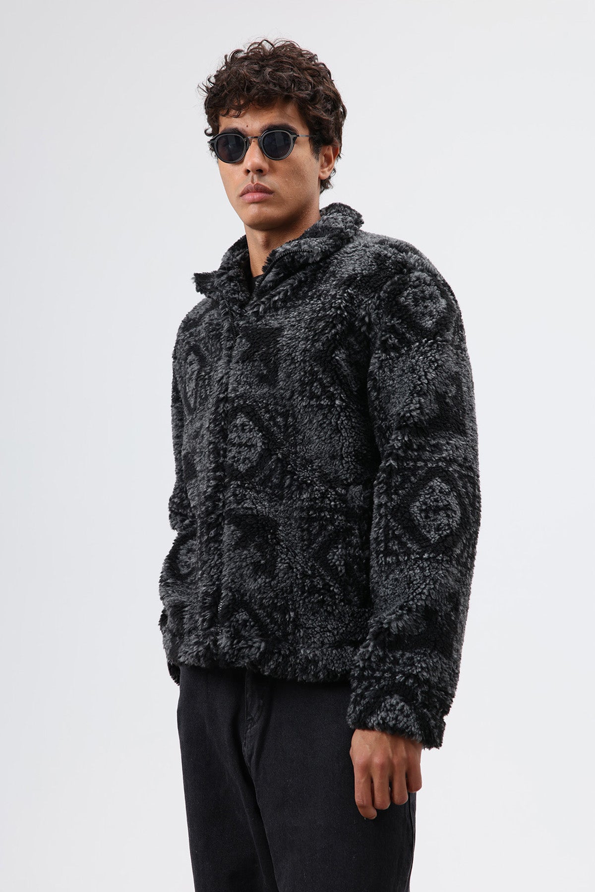 Oversize Peluş Mont Siyah
