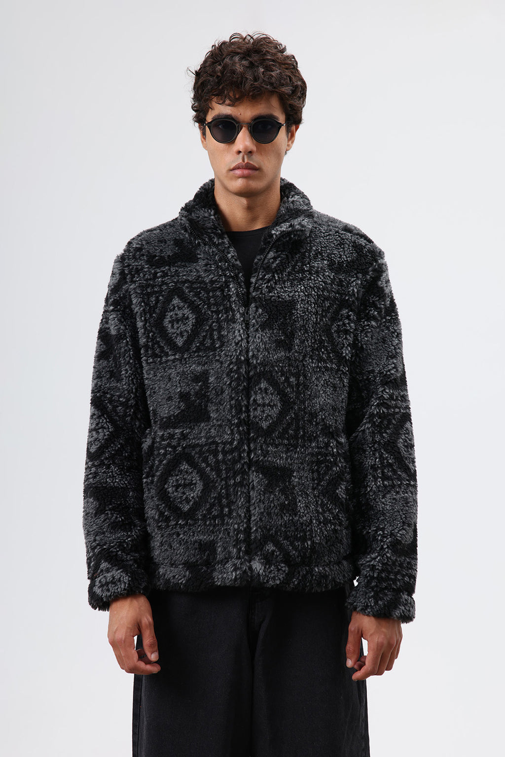 Oversize Peluş Mont Siyah