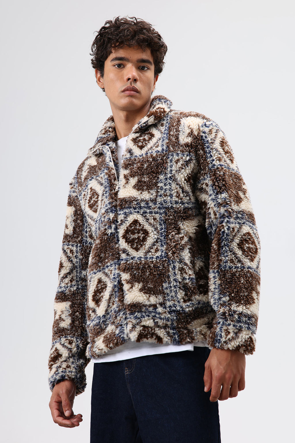 Oversize Peluş Mont Kahve