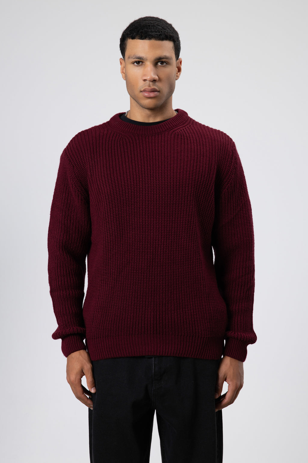 Bisiklet Yaka Oversize Triko Kazak Bordo