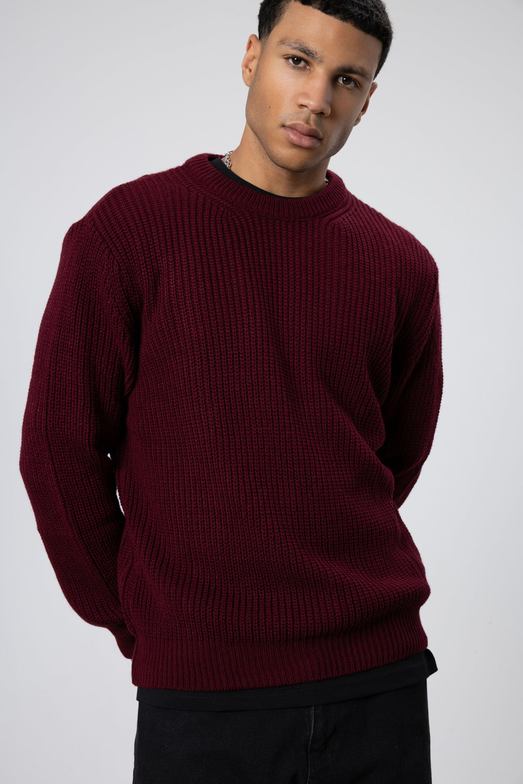 Bisiklet Yaka Oversize Triko Kazak Bordo