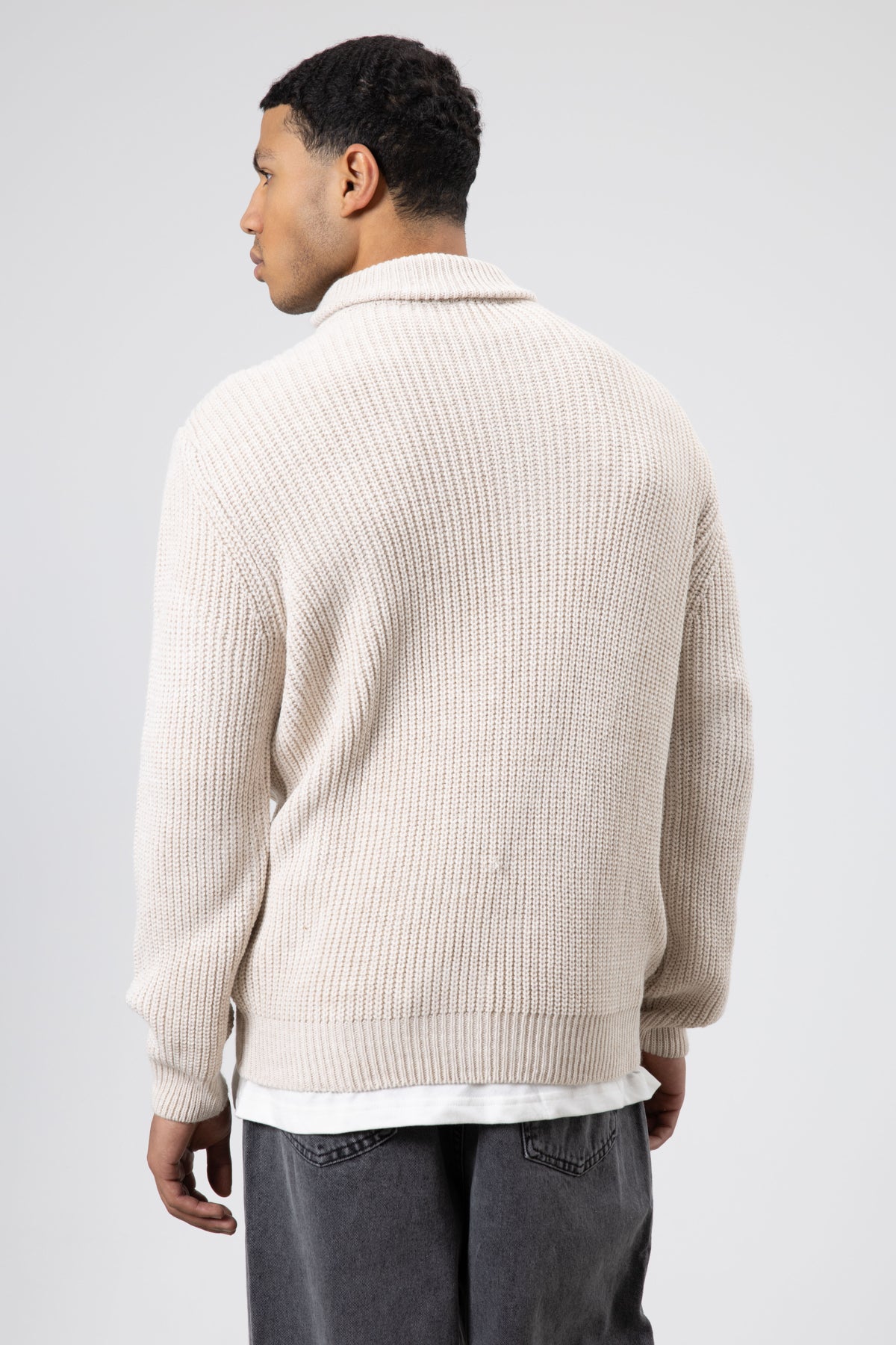 Oversize Fermuarlı Triko Hırka Açık Taş