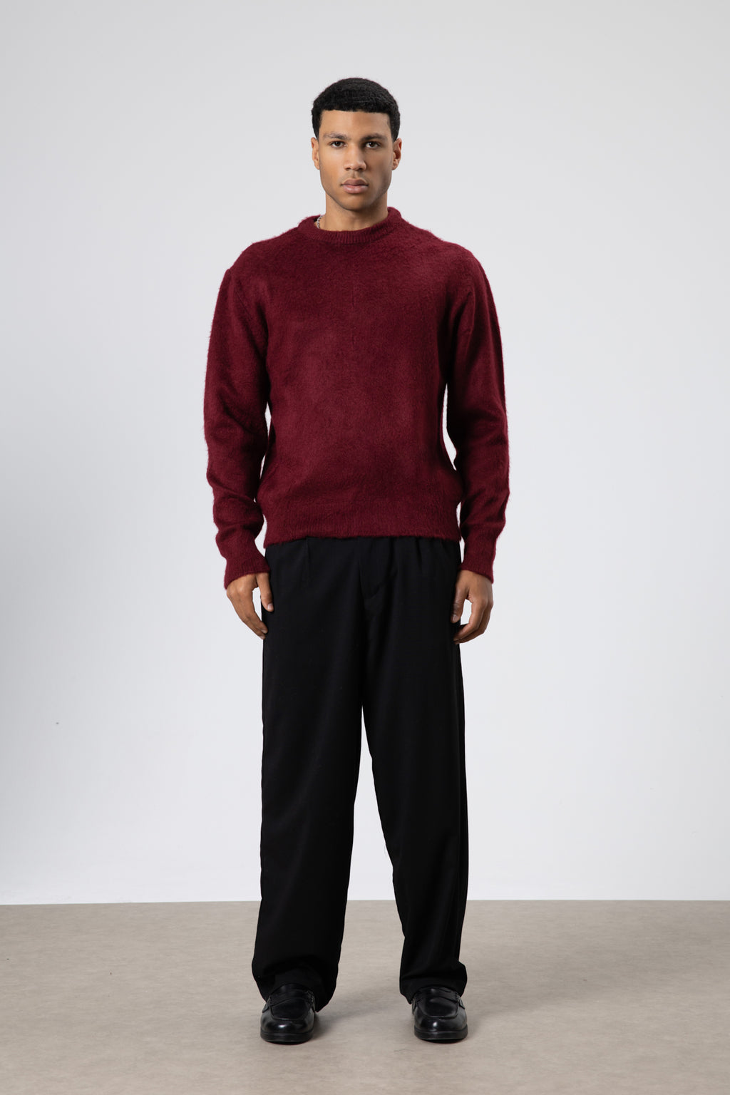 Oversize Yumuşak Dokulu Bisiklet Yaka Kazak Bordo
