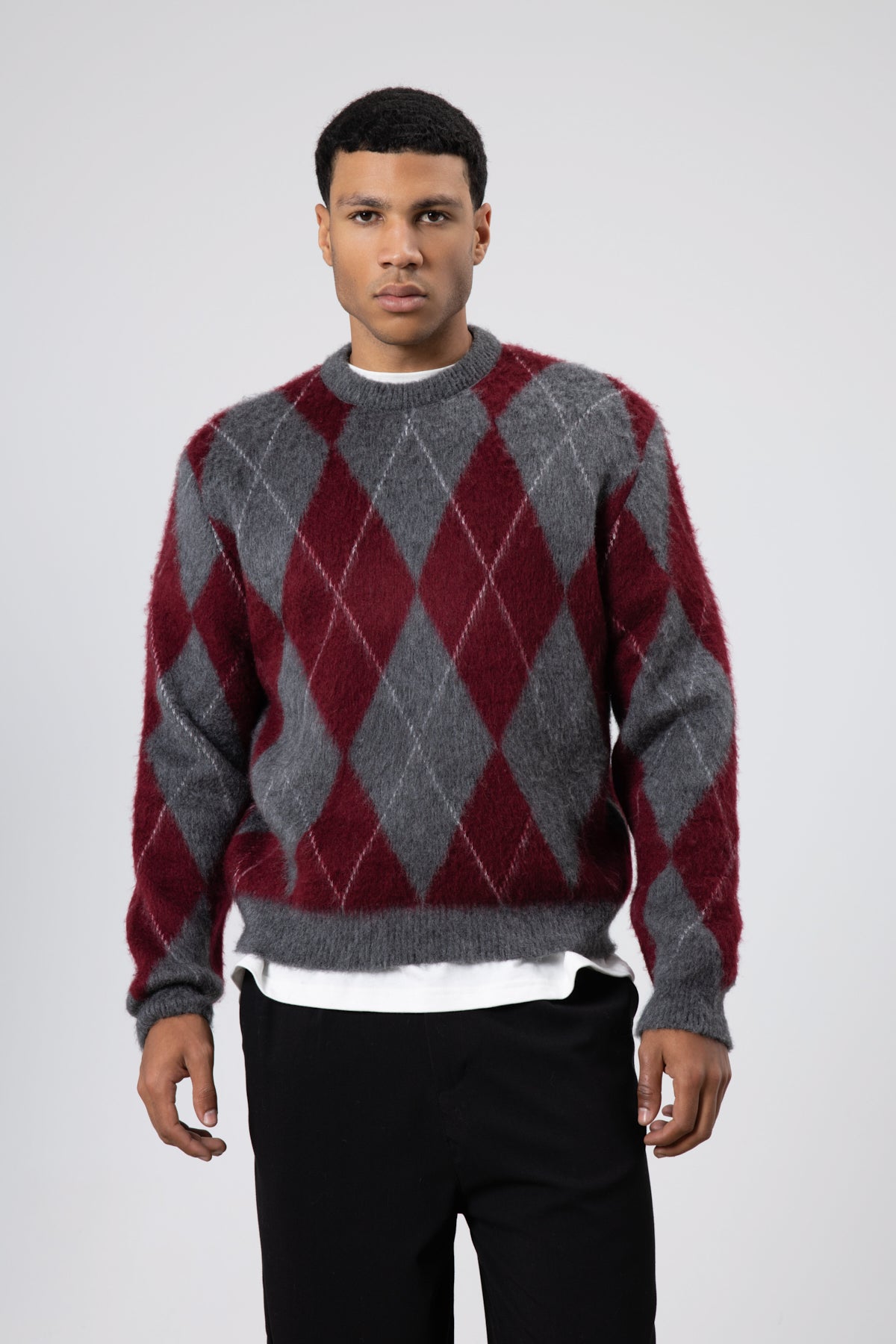Baklava Desenli Oversize Kazak Bordo