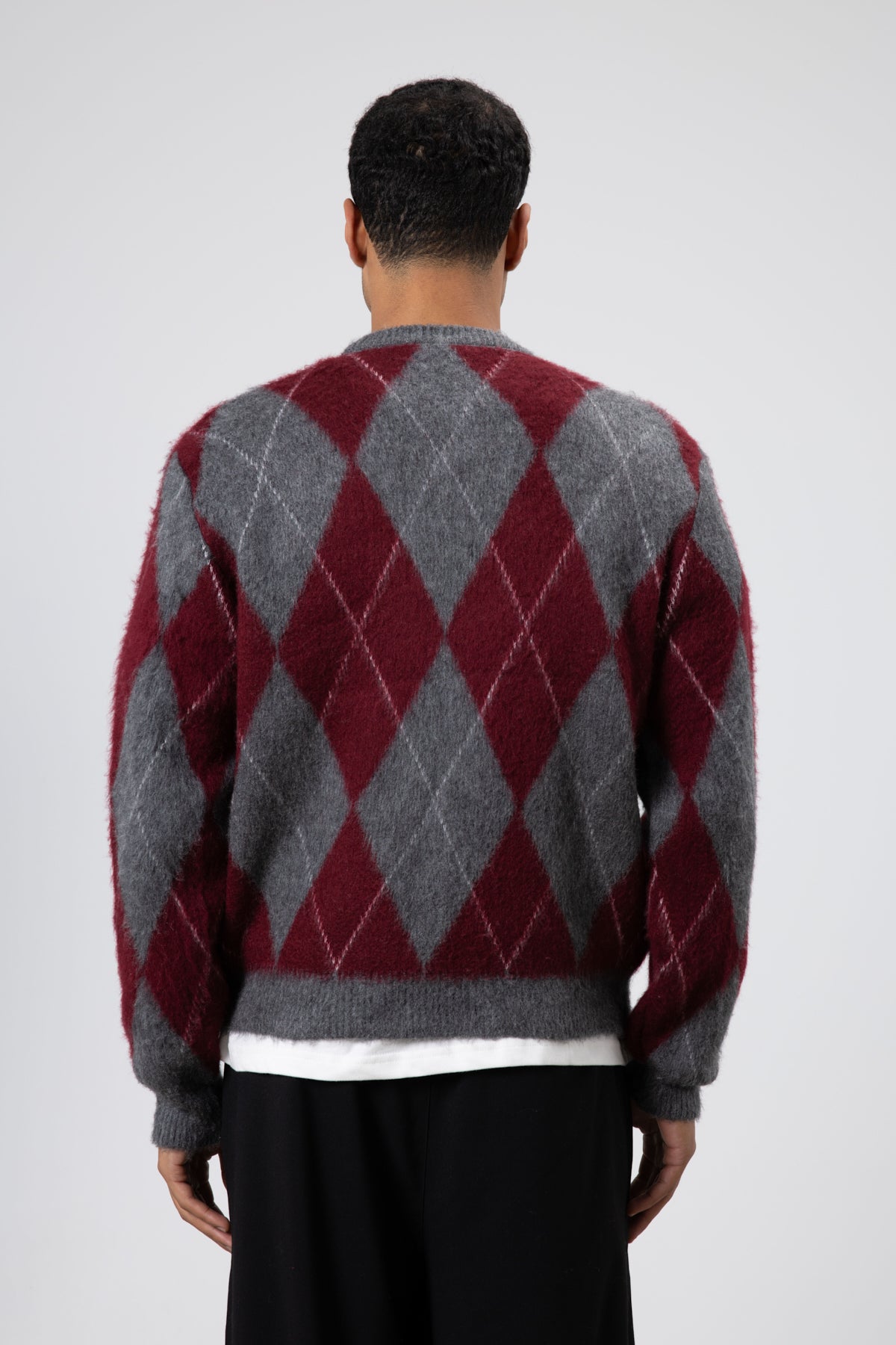 Baklava Desenli Oversize Kazak Bordo