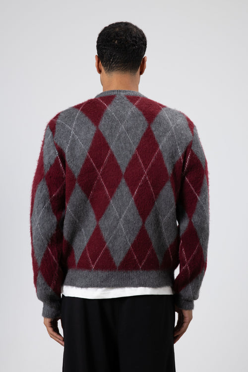 Baklava Desenli Oversize Kazak Bordo