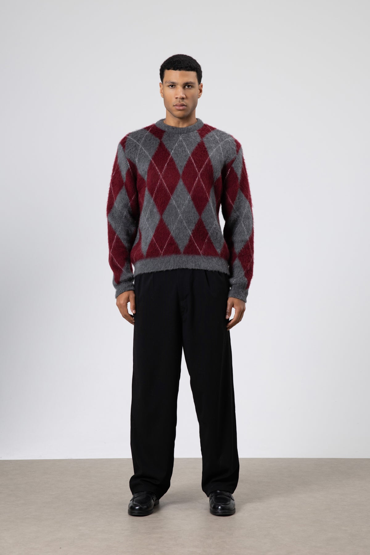 Baklava Desenli Oversize Kazak Bordo