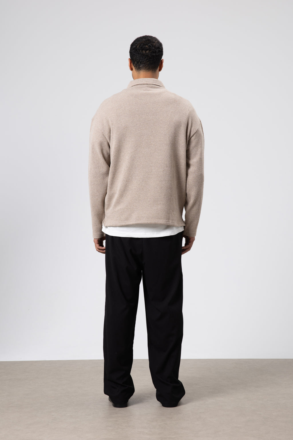Oversize Polo Yaka Triko Kazak Vizon