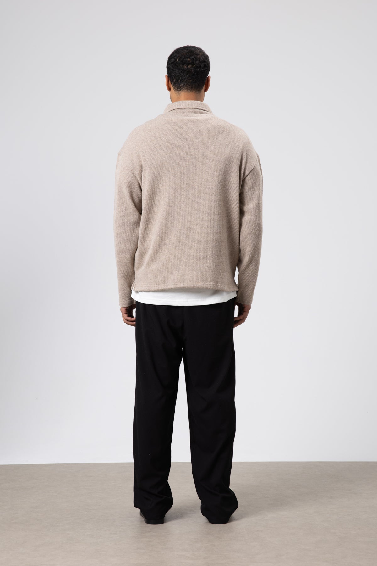 Oversize Polo Yaka Triko Kazak Vizon