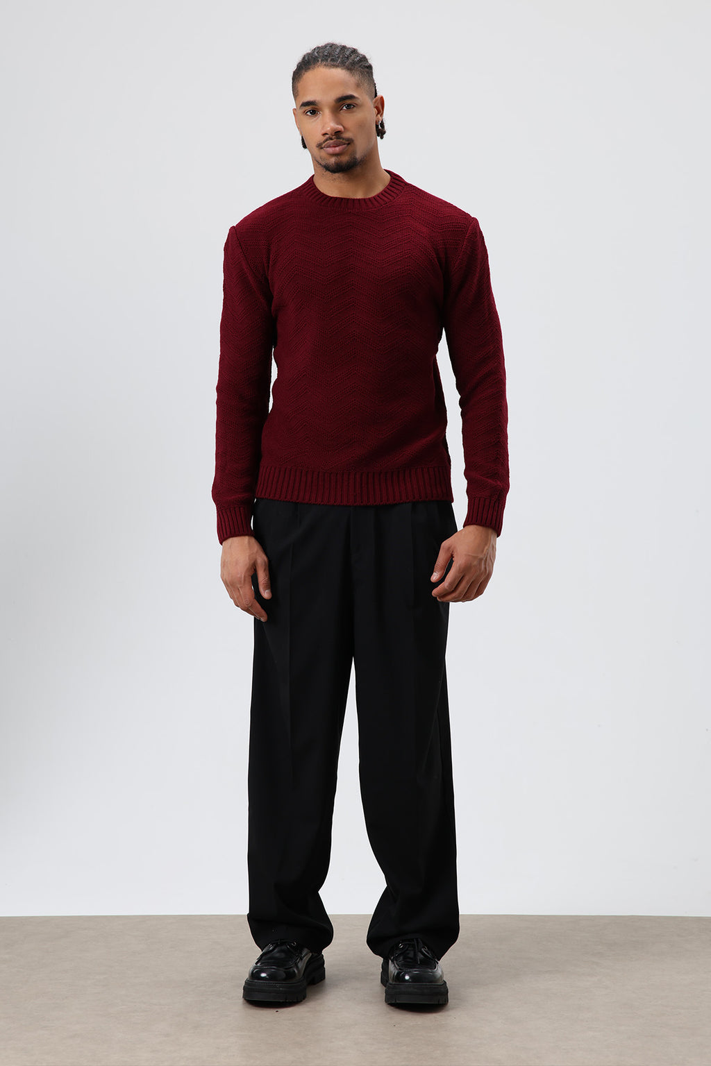 Bisiklet Yaka Oversize Triko Kazak Bordo