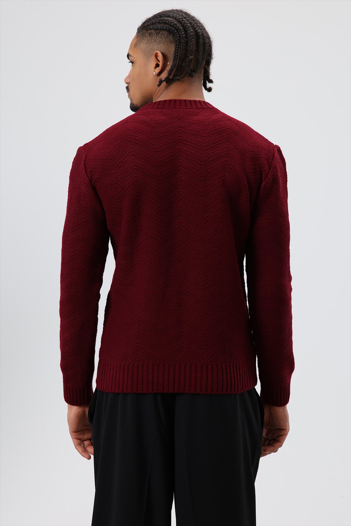 Bisiklet Yaka Oversize Triko Kazak Bordo