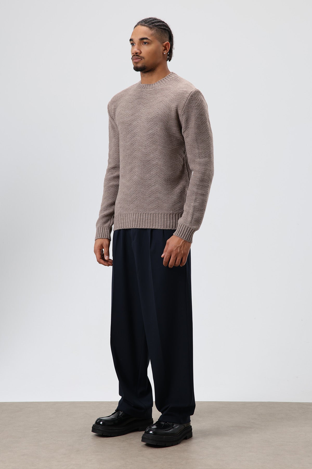 Bisiklet Yaka Oversize Triko Kazak Vizon