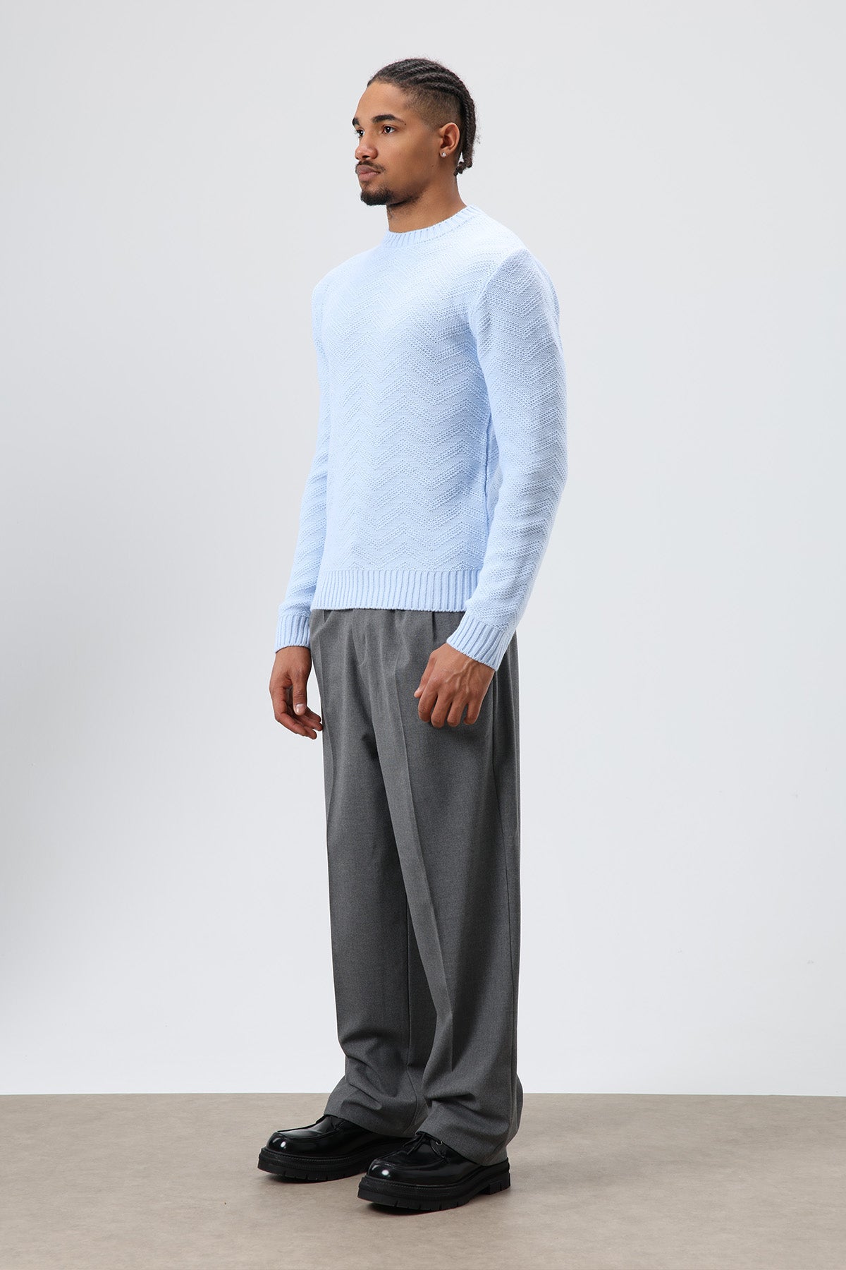 Bisiklet Yaka Oversize Triko Kazak Bebe Mavi